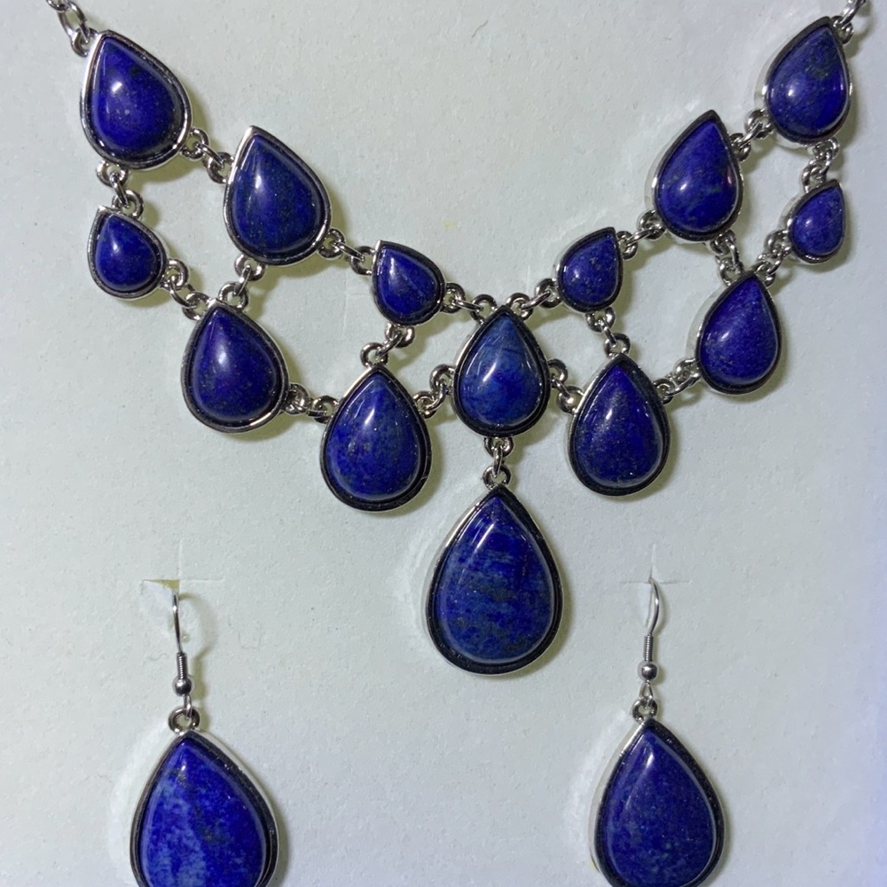 Elegant Lapis Blue Teardrop Necklace Set